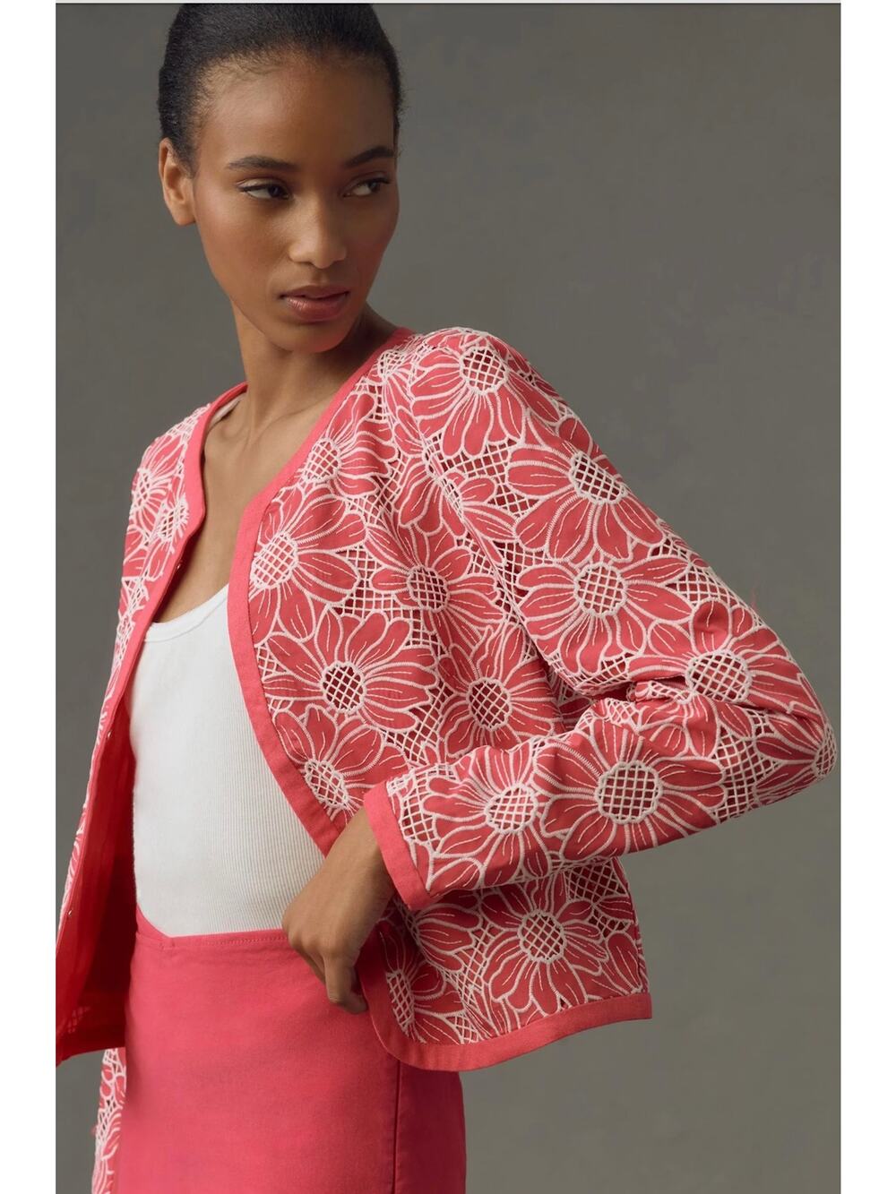 Anthropologie Dolan Womens XL Pink Linen Floral Lightweight Casual Jacket NWT